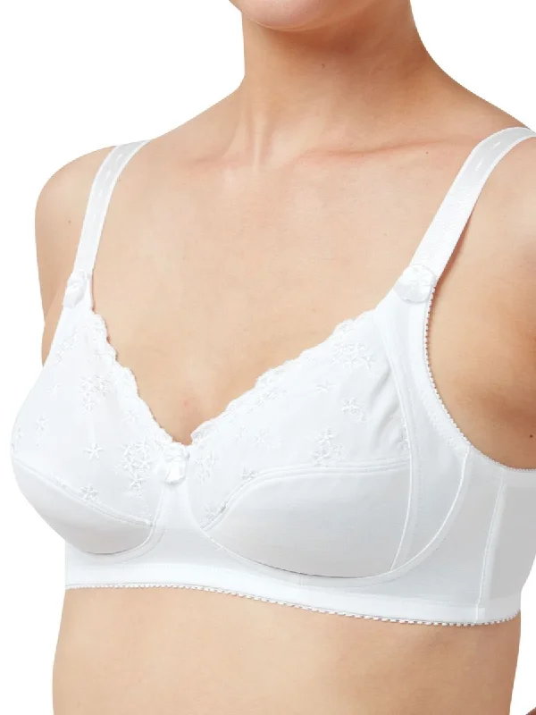 Embroidered Soft Cup Bra - White