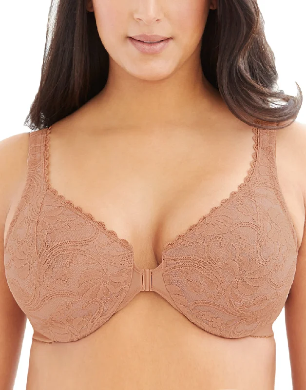 Glamorise Allover Lace Front-Close Underwire Bra Cappuccino 9245