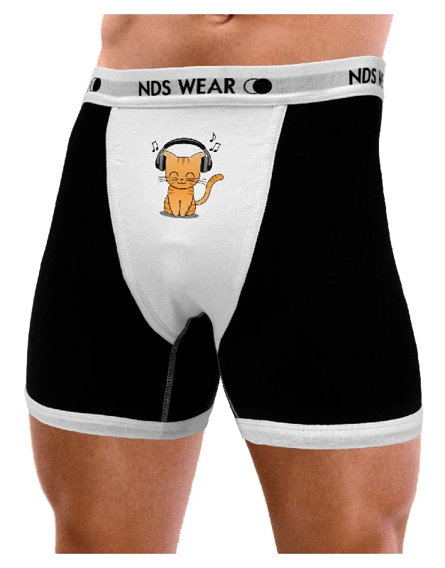 Cute Kitty With Headphones Mens Boxer Brief Underwear