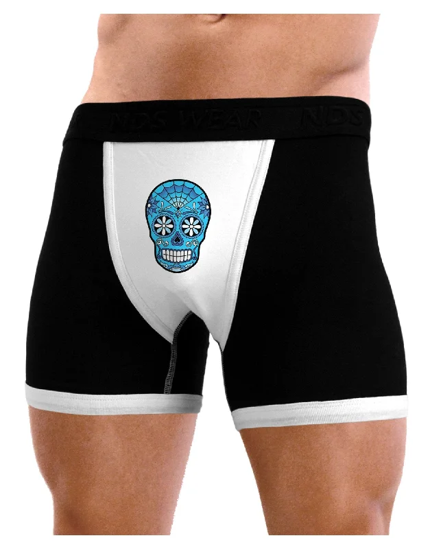 Version 3 Blue Day of the Dead Calavera Mens Boxer Brief Underwear