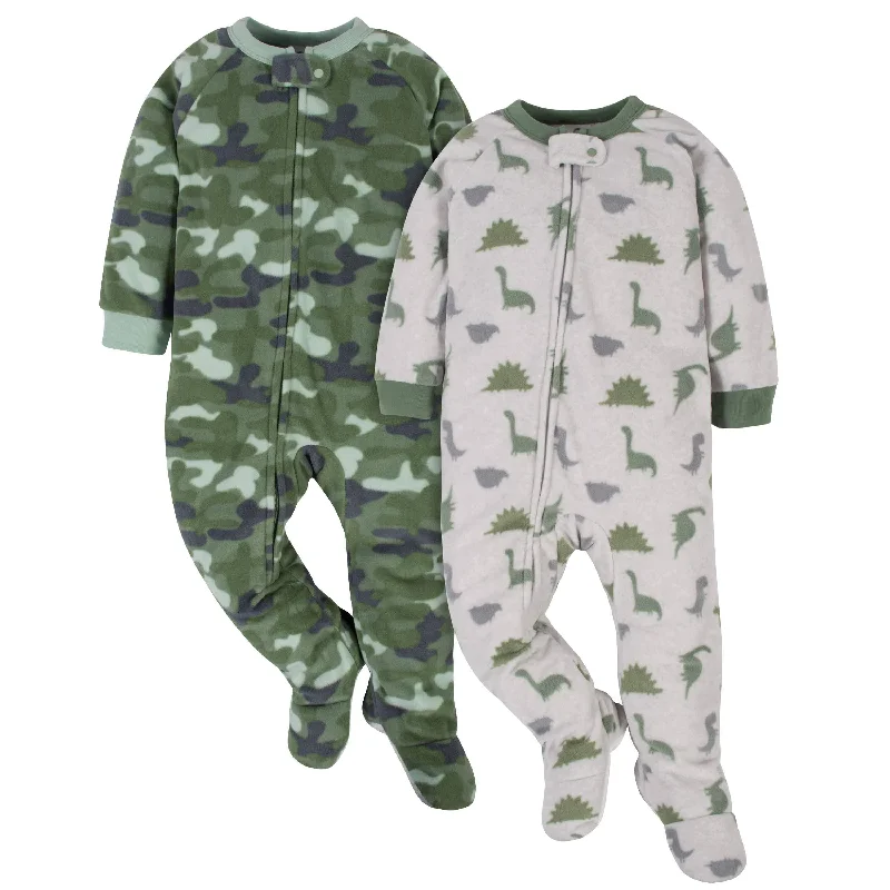 2-Pack Baby Boys Camo & Dino Fleece Pajamas