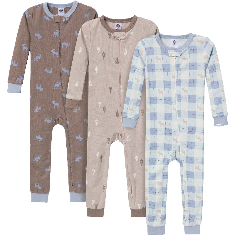 3-Pack Baby & Toddler Boys Moose & Trees Snug Fit Footless Pajamas