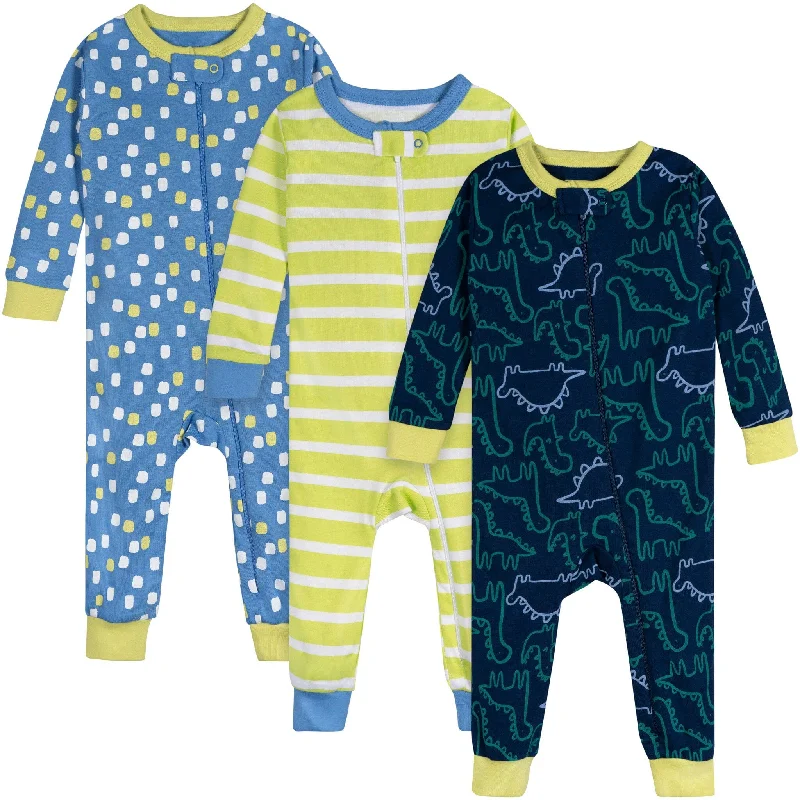 3-Pack Baby Boys Dinos Snug Fit Footless Pajamas