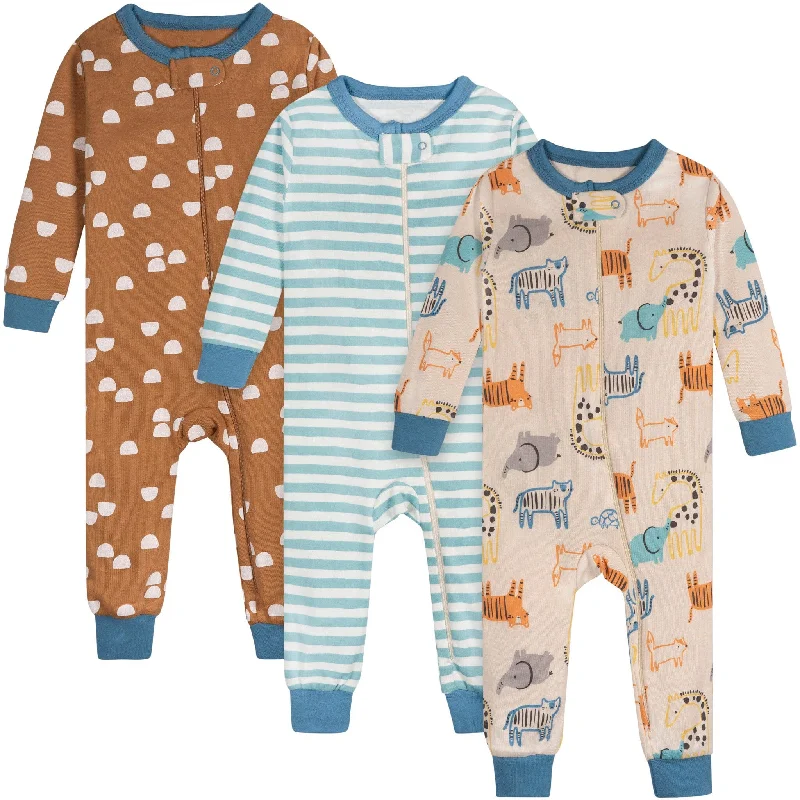 3-Pack Baby Boys Safari Snug Fit Footless Pajamas