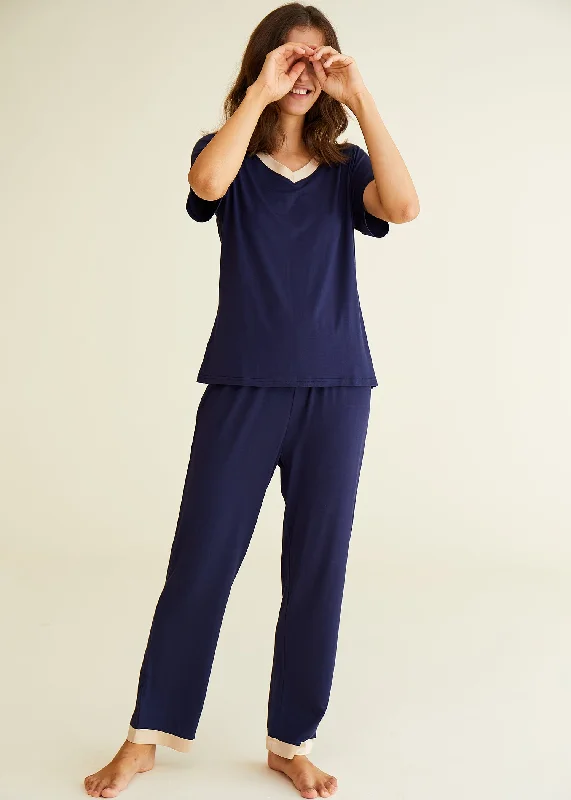 Women's Bamboo Sleepwear Short Sleeves Top with Pants Pajama Set