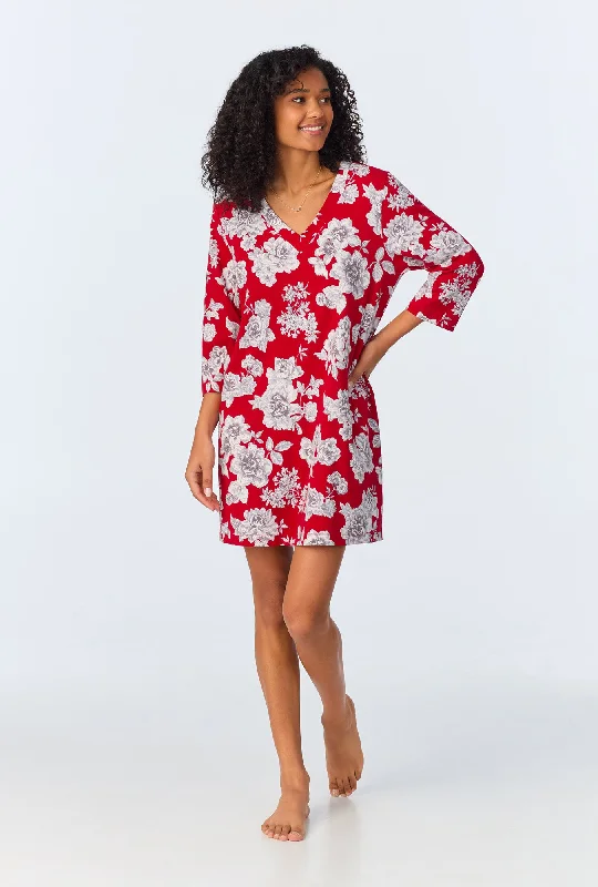 Camellias 3/4 Sleeve Stretch Jersey Sleepshirt