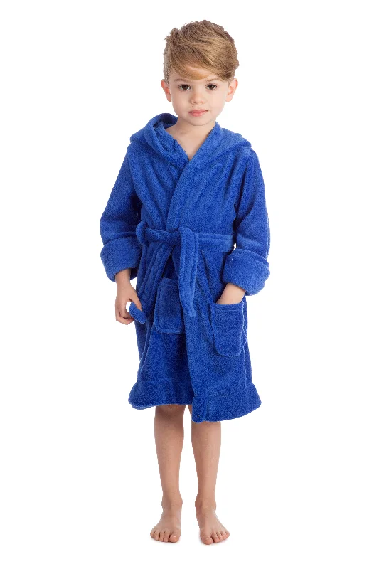 Elowel Boys Girls Blue Hooded Childrens Fleece Sleep Robe Size 2 Toddler -14Y