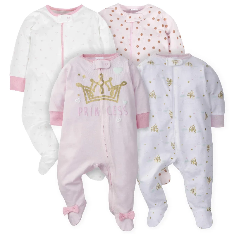 4-Pack Baby Girls Castle Zip Front Sleep ‘N Plays