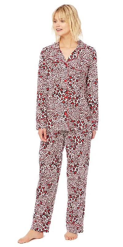 Long Sleeve Classic Knit Pajama Set - Red Leopard