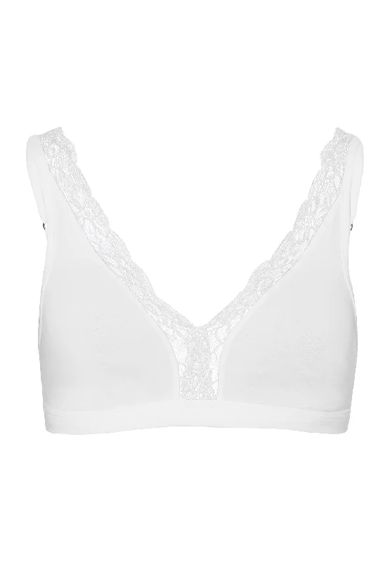 Cotton Lace Lace-Trim Soft Cup Bra | White 72431-101