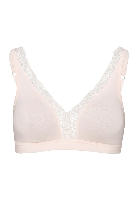 Cotton Lace Lace-Trim Soft Cup Bra | Powder 72431-1381