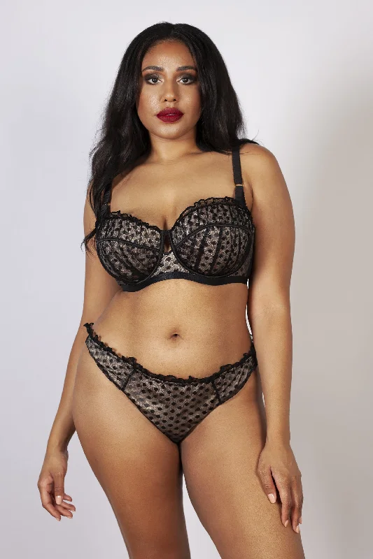 Cara Dot Mesh Ruffle Thong Curve