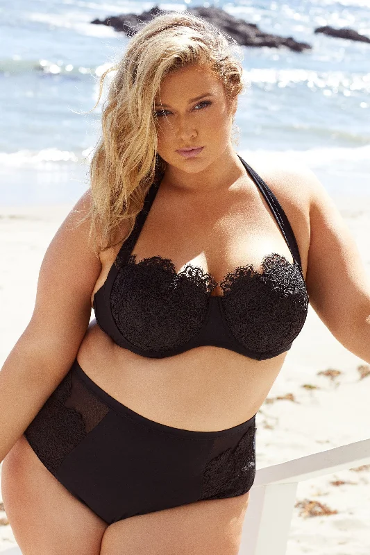 Hunter McGrady Plus Size/Curve Black Balcony Lace Bikini Top