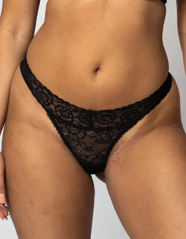 Ivory Rose All Over Lace Thong Black