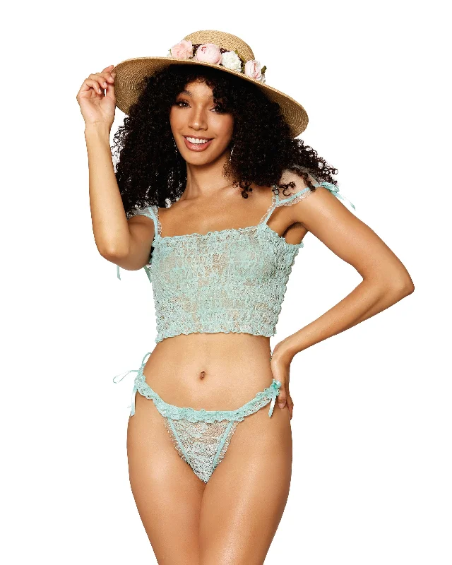 Dreamgirl Lace smocking camisole and thong set