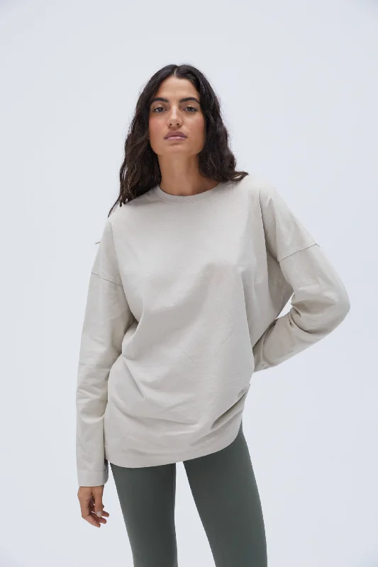 Washed Long Sleeve Drop Shoulder T-shirt - Stone