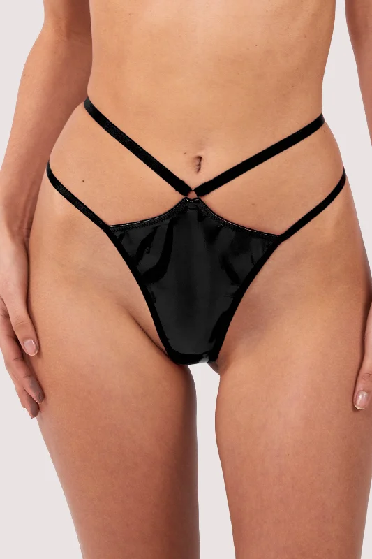 Maxine Black PVC Strap And Ring Detail Thong