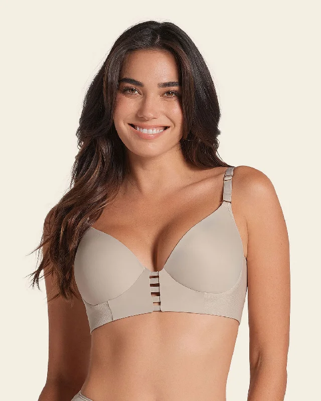 Memory Foam Push-Up Underwire Bustier Bra with Strappy Front