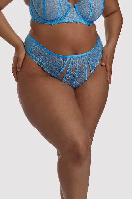 Peyton Blue Embroidery High Waist Thong