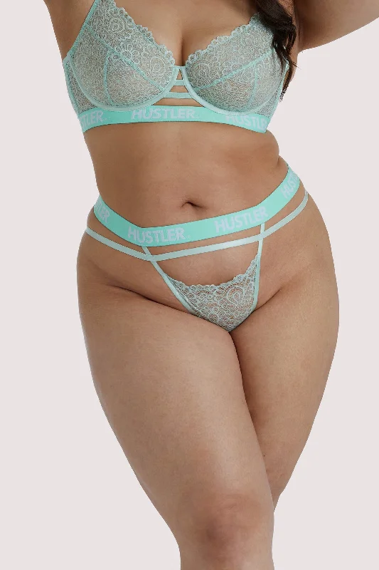 Hustler Branded Mint Curve Lace Thong