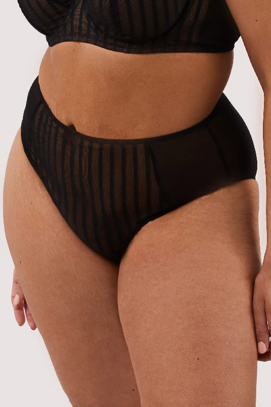 Presley Black Stripe And Lace Trim Brief