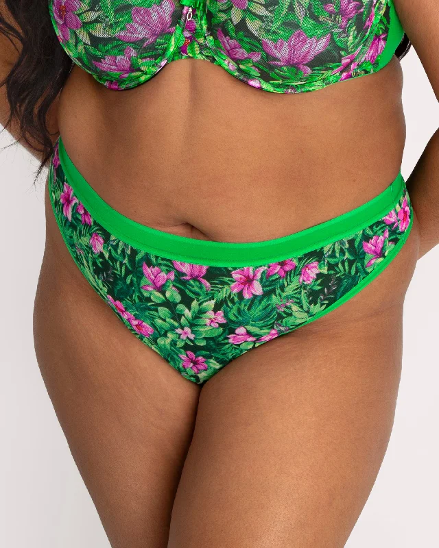 Sheer Mesh High Cut Thong - Lush Tropics