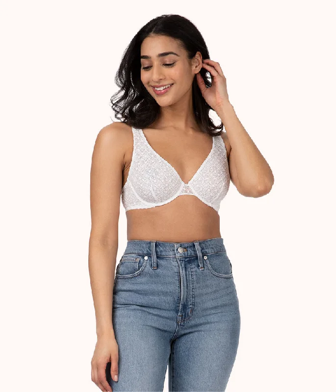 The Crochet Lace Unlined Plunge Bra: Fresh White