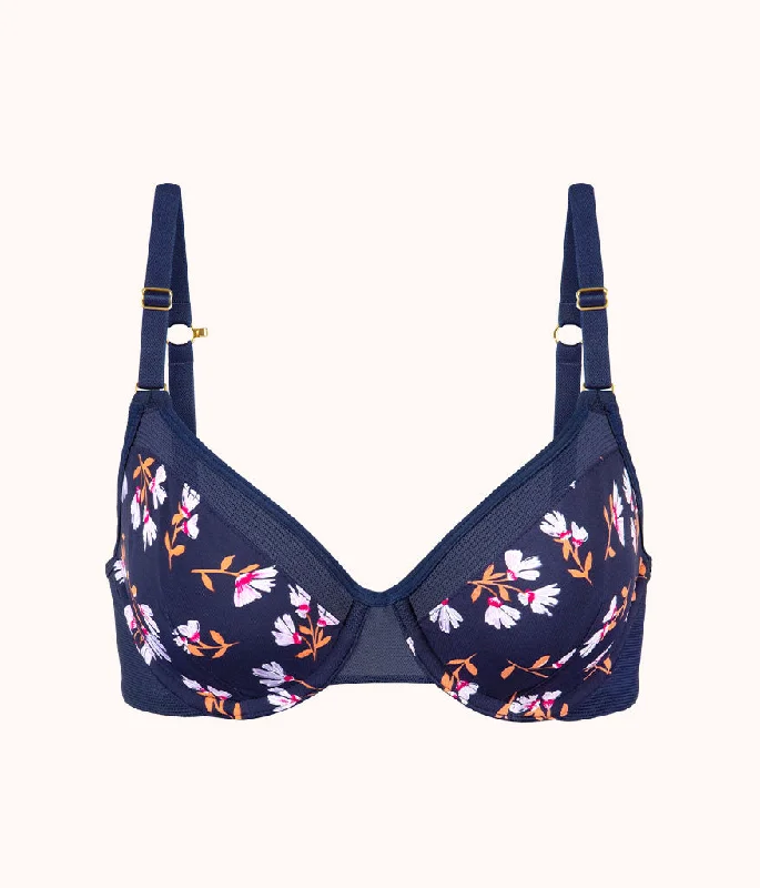 The Unlined Balconette Bra: Navy Daisy