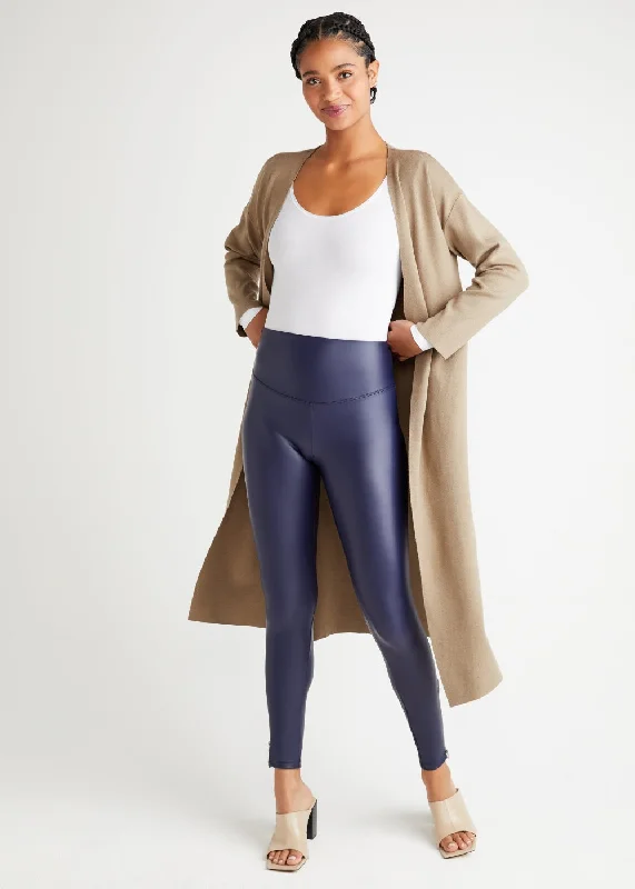 Faux Leather Shaping Legging with Side Zip