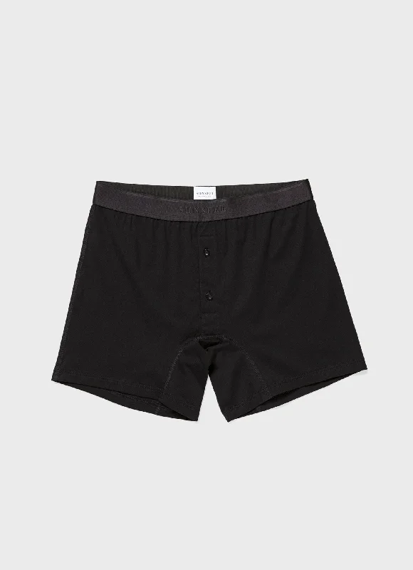 Men's Superfine Cotton Two-Button Boxer Briefs in Black