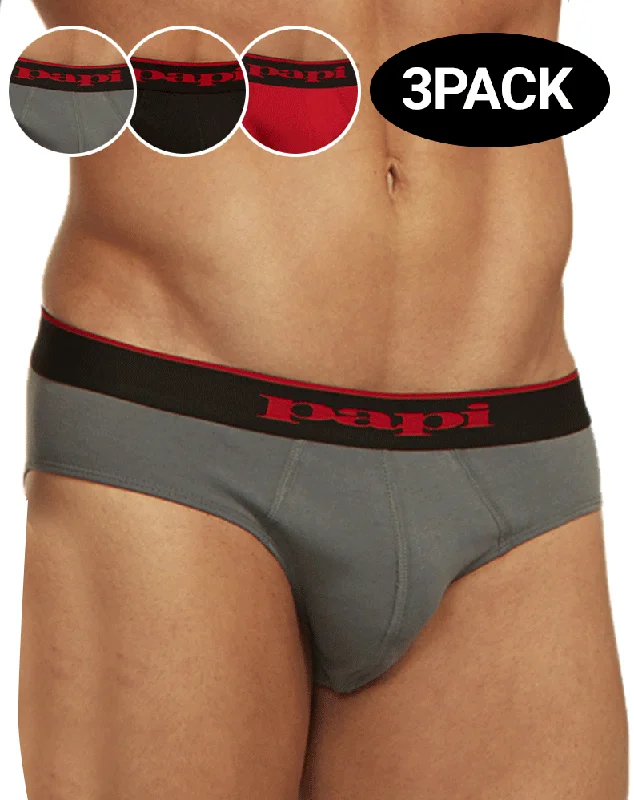 Papi 980403-950 3-Pack Cotton Stretch Brief 1 Black, 1 Gray, 1 Red