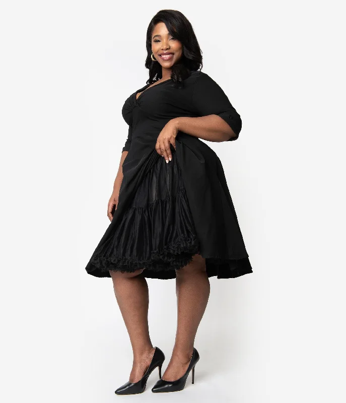 Unique Vintage Plus Size 1950s Style Black Ruffled Petticoat Crinoline