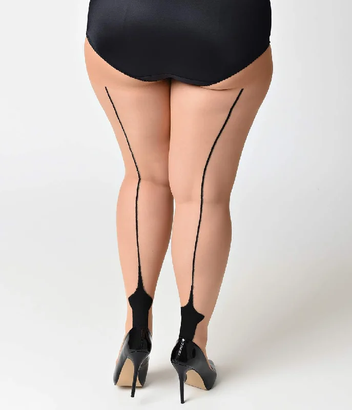 Plus Size Nude & Black Sheer Cuban Heel Pantyhose